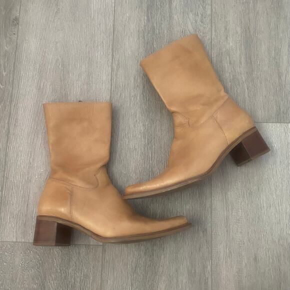 Steve Madden Vintage Y2K Roccco Mid Calf Leather Western Tan Boot Size 7.5